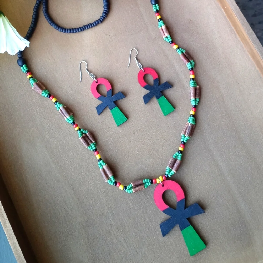 2PC Beautiful Pan African Ankh Necklace and Earrings Set - Picture 6 of 7